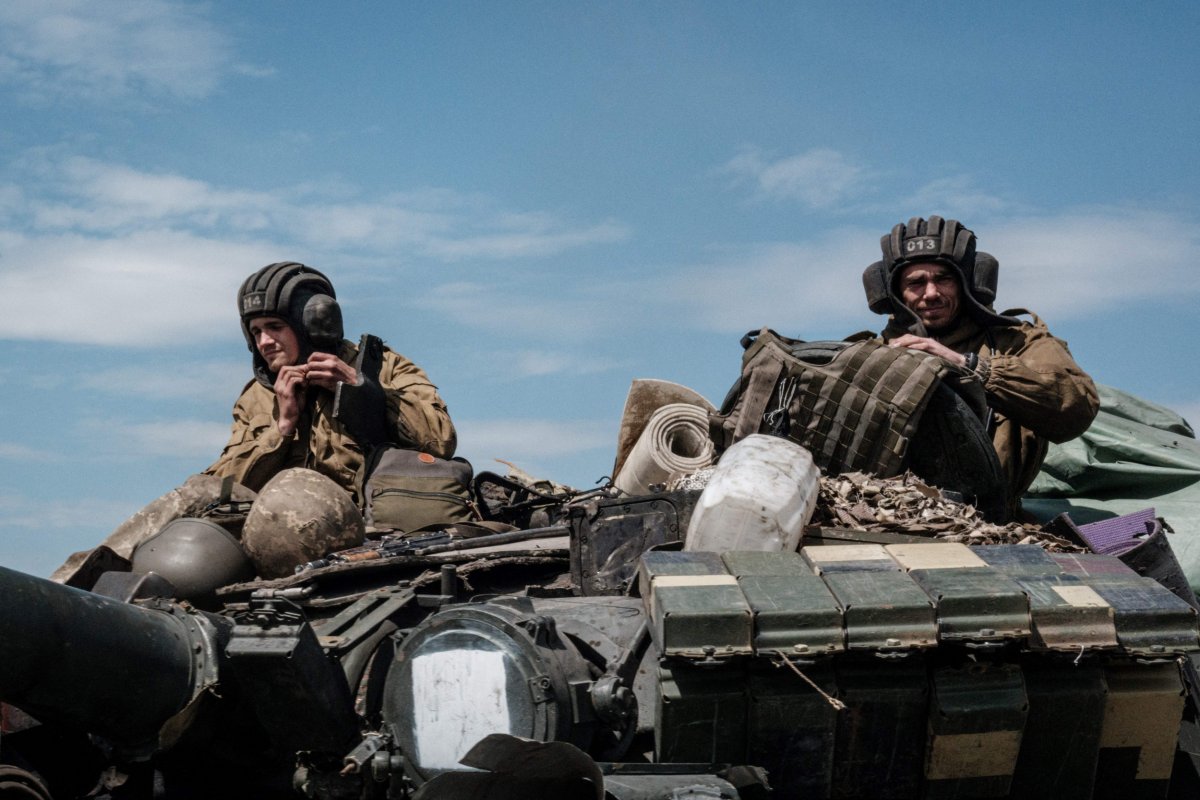 Ukraine soldiers on tank near Bakhmut Russia