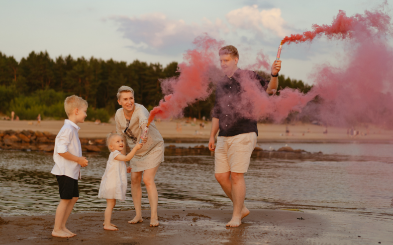 A family doing a gender reveal.