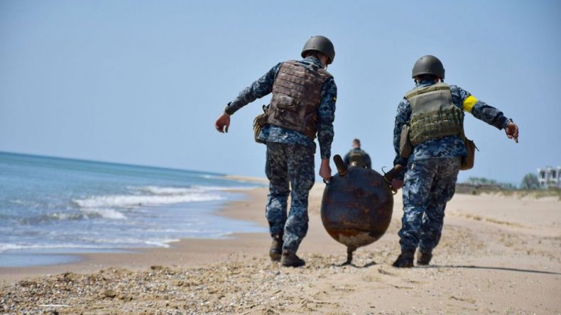 Odessa sea mines on beach