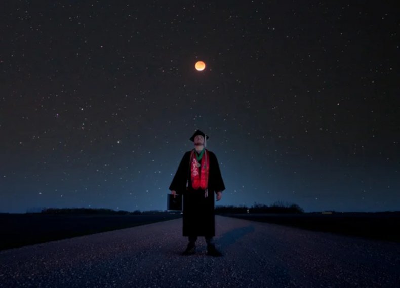 Graduation photo during lunar eclipse