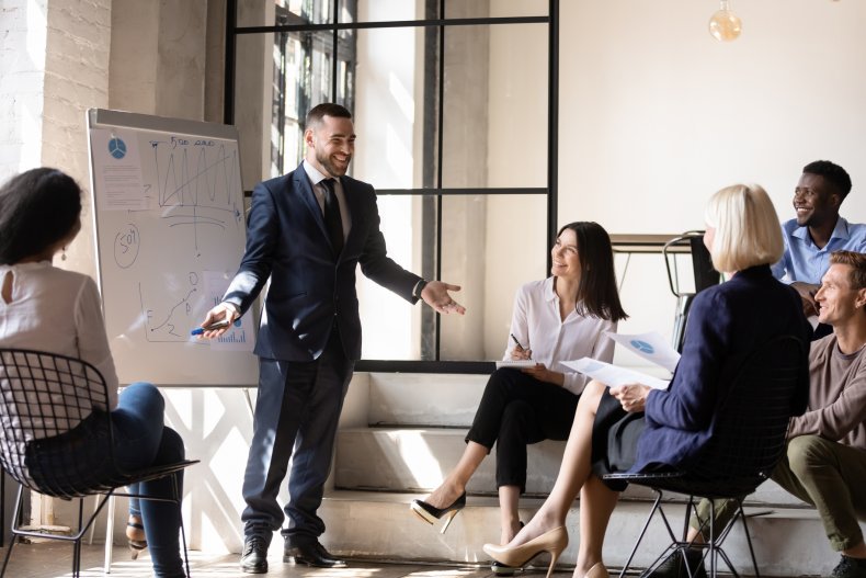 A man gives a presentation.