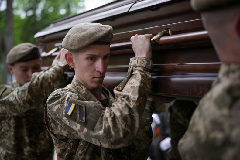 Ukraine soldiers carry comrade's coffin in Kyiv