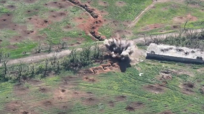 Russian trench blasted in Ukraine