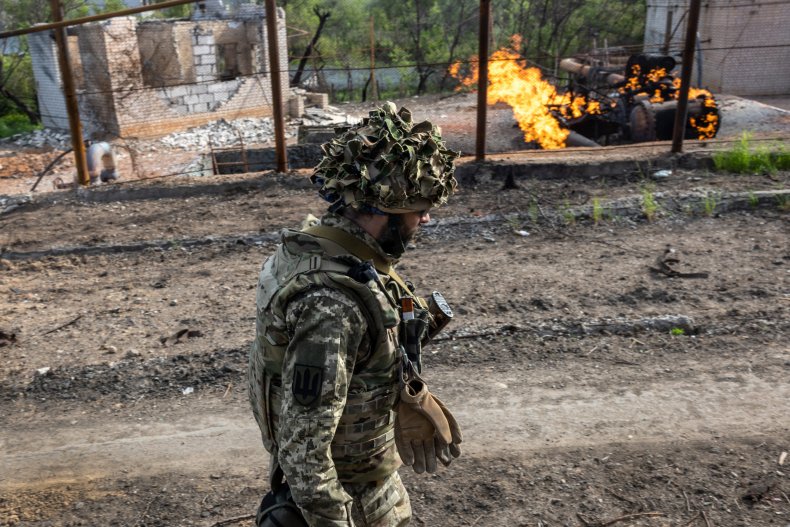 A Ukrainian soldier on the outskirts of Kharkiv
