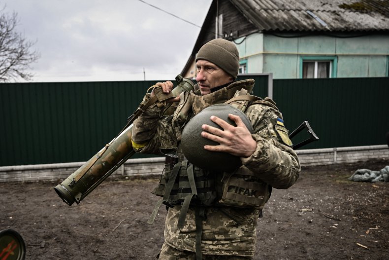 Ukrainian Soldier Holds an Anti-Tank Launcher