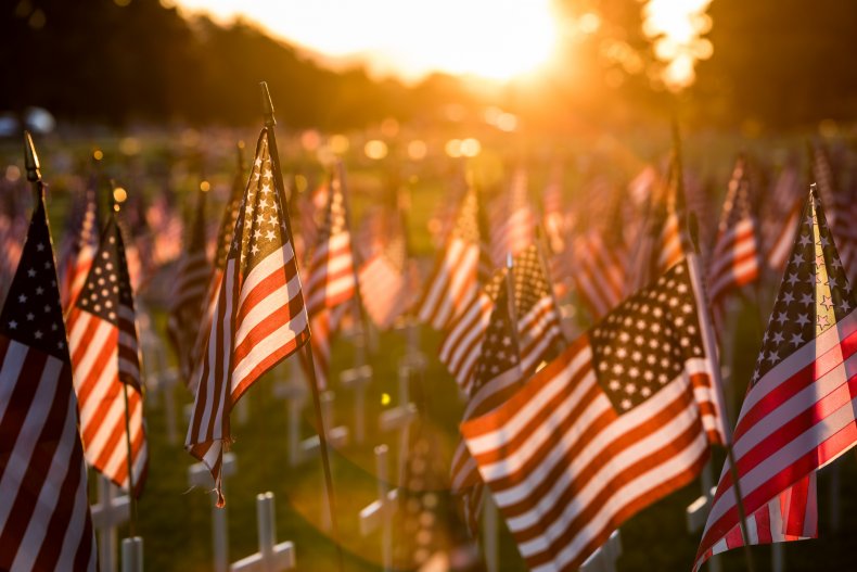 A field of American flags set up 