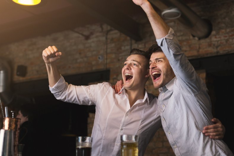 Bar employees celebrating wedding