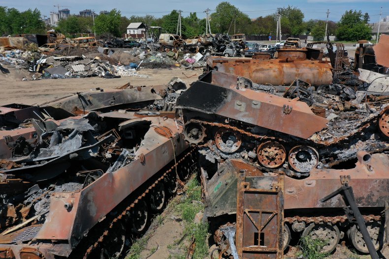 Destroyed Russian armored vehicles