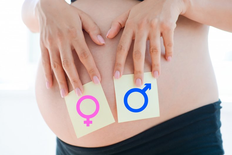 Boy or girl symbols on pregnancy belly