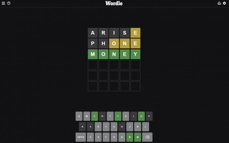 Today's Wordle word is Money