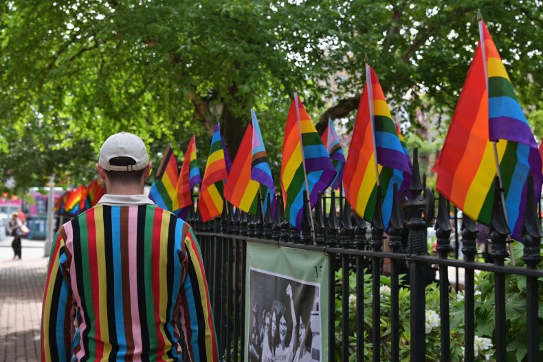 A person wearing Pride colors