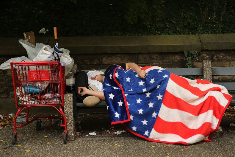 homeless man on park bench