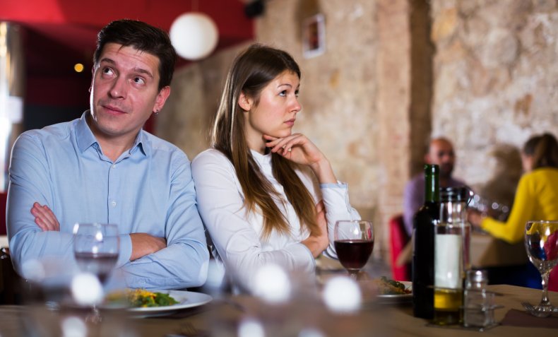 Upset wife and brother-in-law at dinner