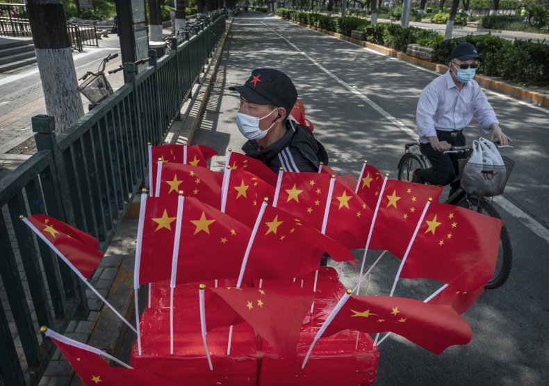 China, vendor, sells, flags, Beijing