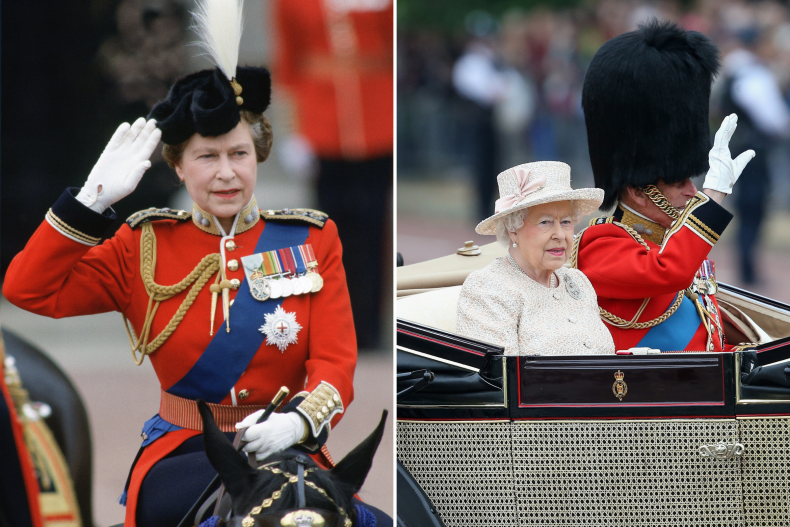 Queen Elizabeth II parades the colored carriages