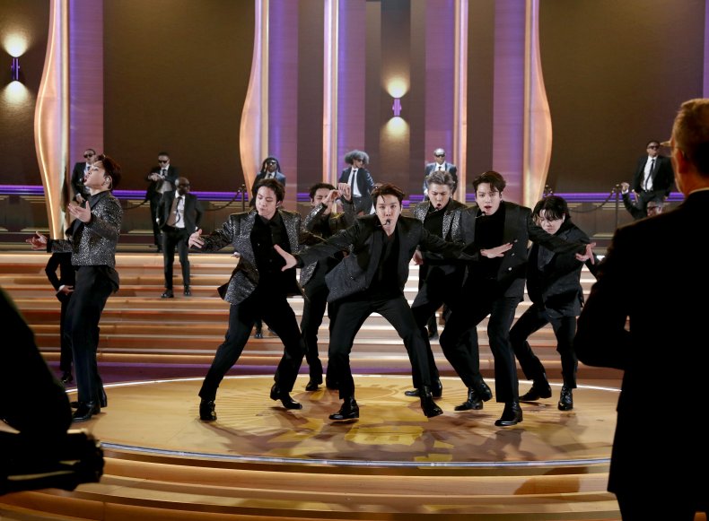BTS performing at the Grammys