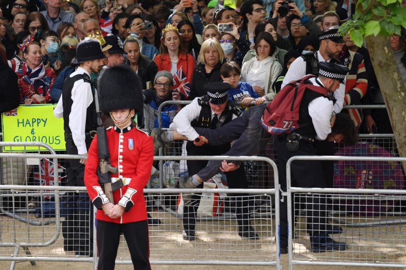 Protestors Trooping the Colour Queen Jubilee