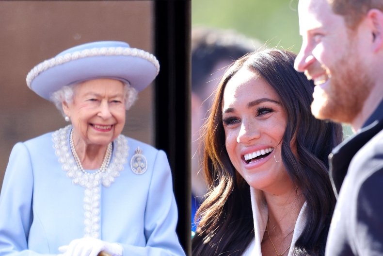 Queen and Harry and Meghan