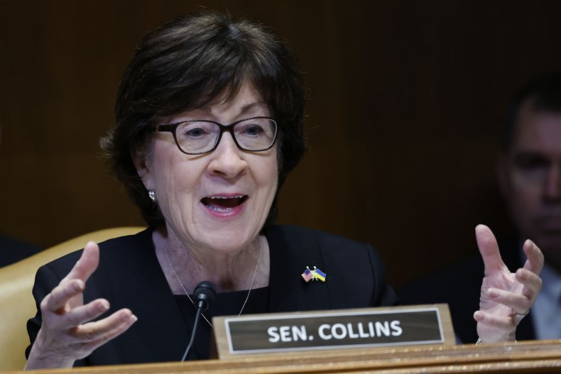 Susan Collins speaks during a hearing 