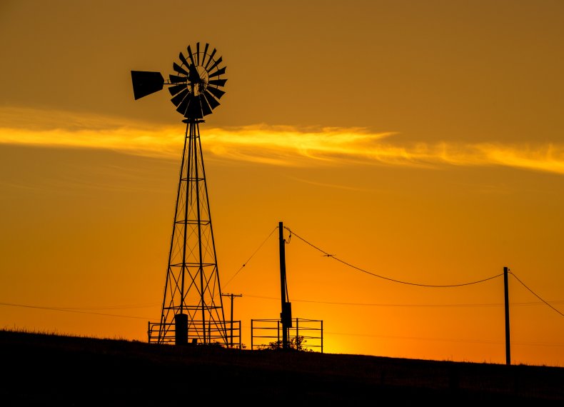 A farm windmill water pump