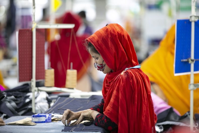 A garment worker works at a factory 