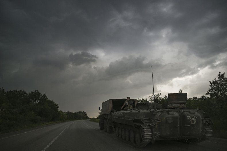 An armored vehicle towed in the Donbas
