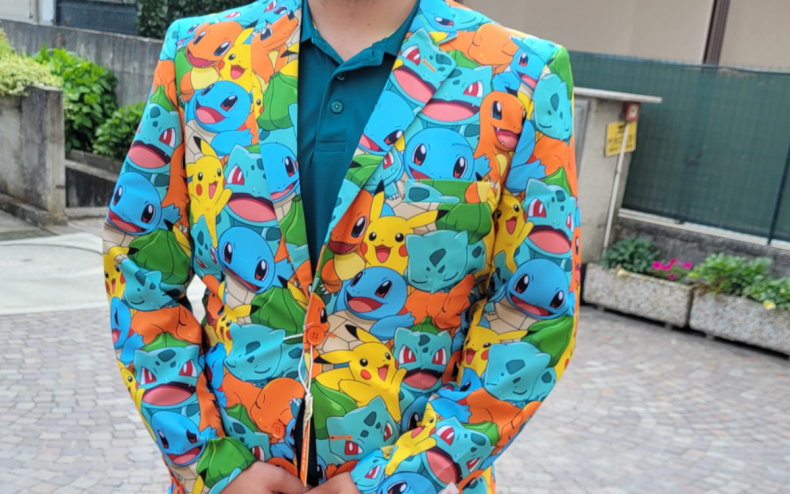 A Pokemon themed wedding suit.