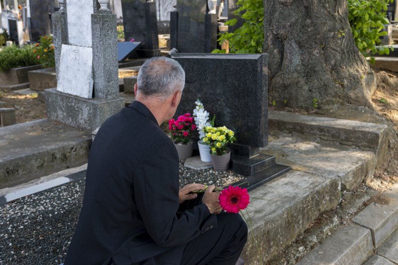 File photo of man at grave.