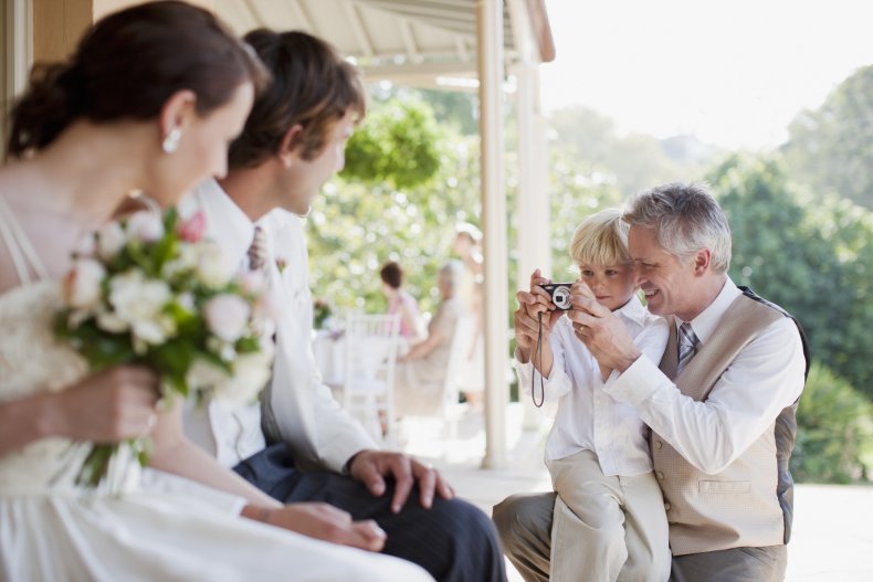 Child taking pictures at wedding