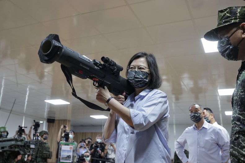 Taiwan's Tsai Ing-wen Holds Rocket Launcher