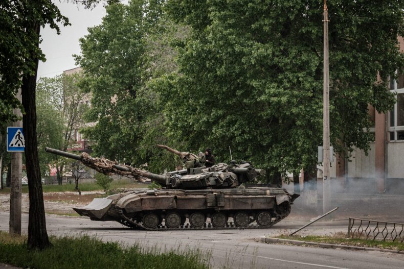 A Ukrainian main battle tank in Severodonetsk