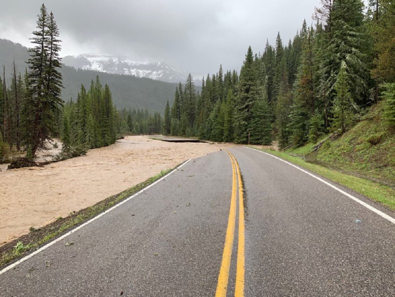 Yellowstone flooding - submerged road