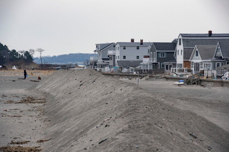 A sand brim wall is put up