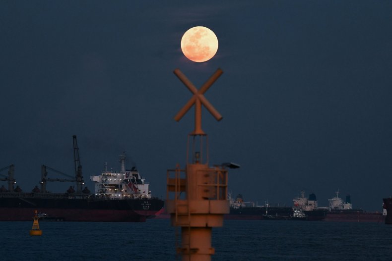 The Strawberry Moon above Singapore
