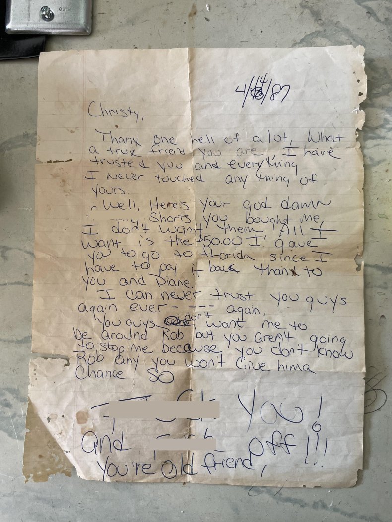 Letter from 1987 found in old house.
