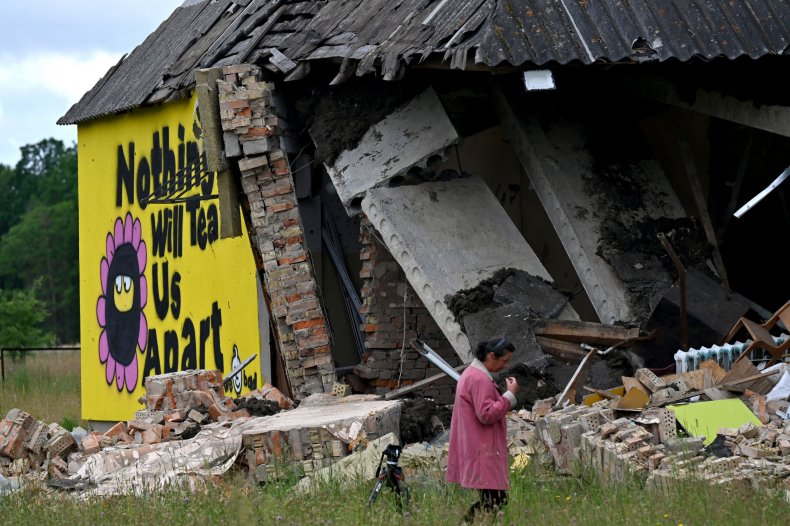 Destroyed building in Kyiv Oblast Ukraine invasion