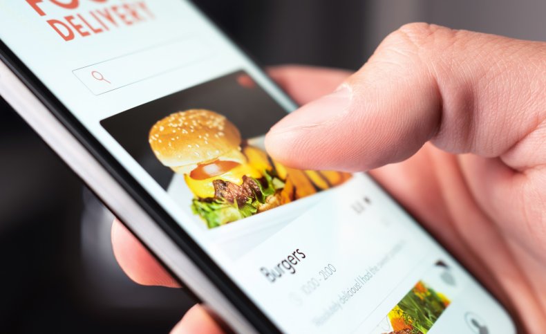 Food delivery app being used