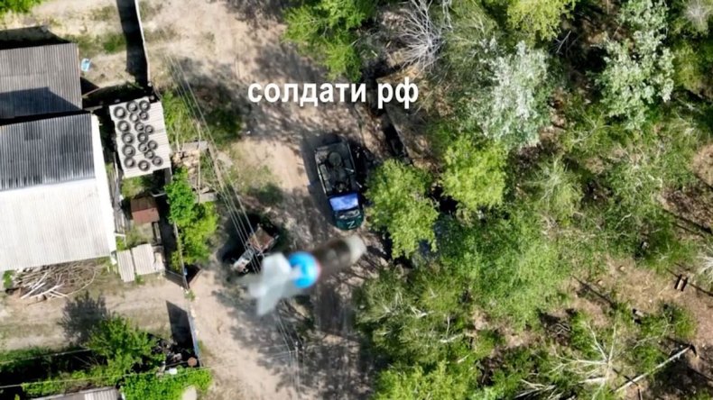 Ukrainians drop bomb from drone