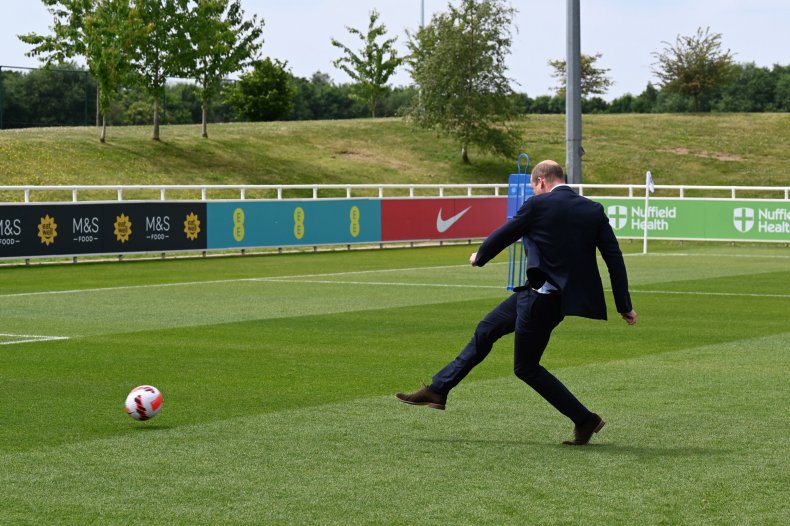 Prince William's football shot during a visit to England