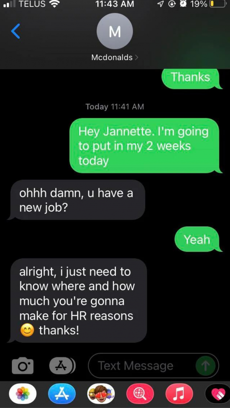 Full text message from boss