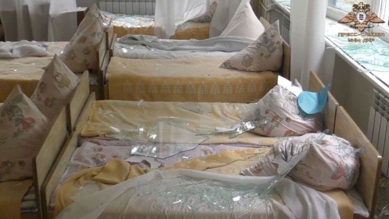 A bombed school in Horlivka, Ukraine