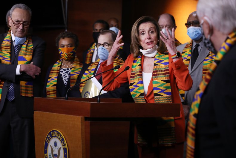 Pelosi in Kente cloth