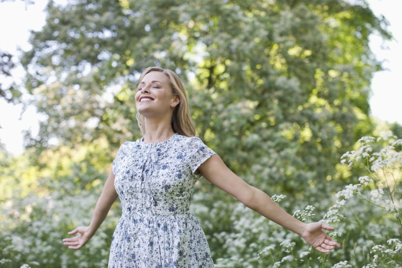 Woman expressing happiness