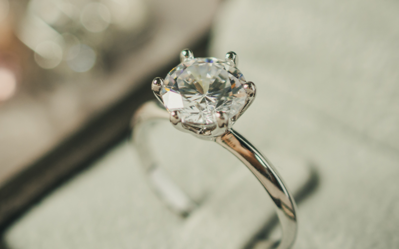 A diamond engagement ring.