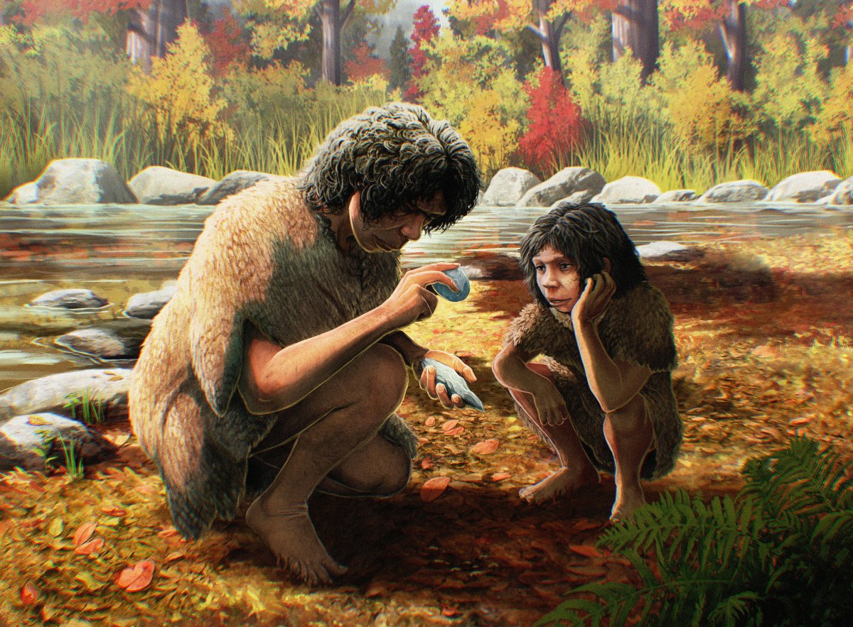 Paleolithic humans in Canterbury England drawing
