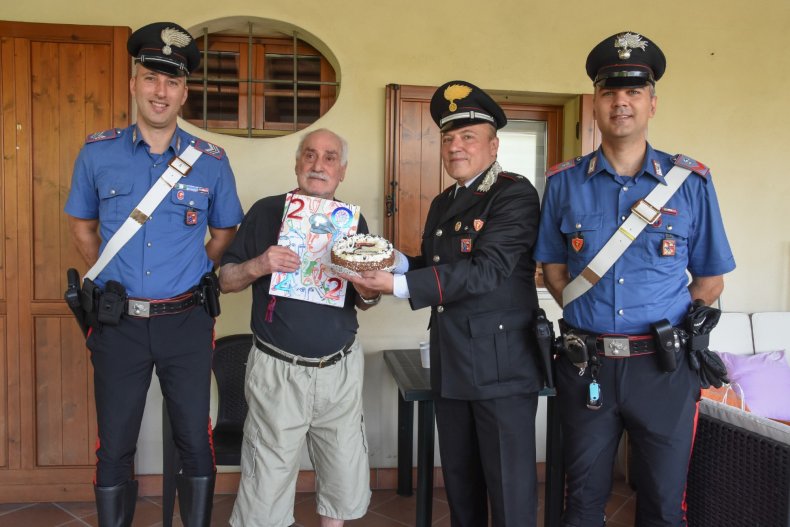Luciano Caldiero with police in Vicenza Italy