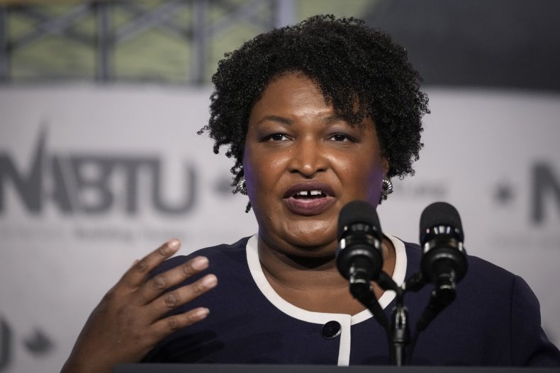 Stacey Abrams speaks at a NABTU conference