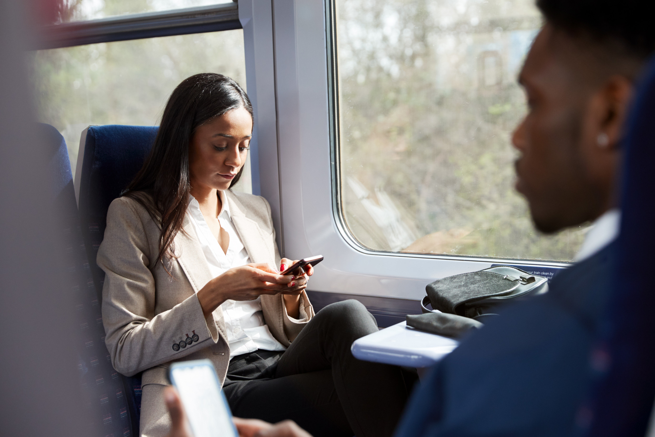 Business Passengers Sitting In Train
