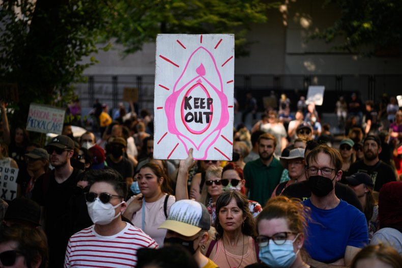 Abortion Protesters Hold Signs in Portland, Oregon