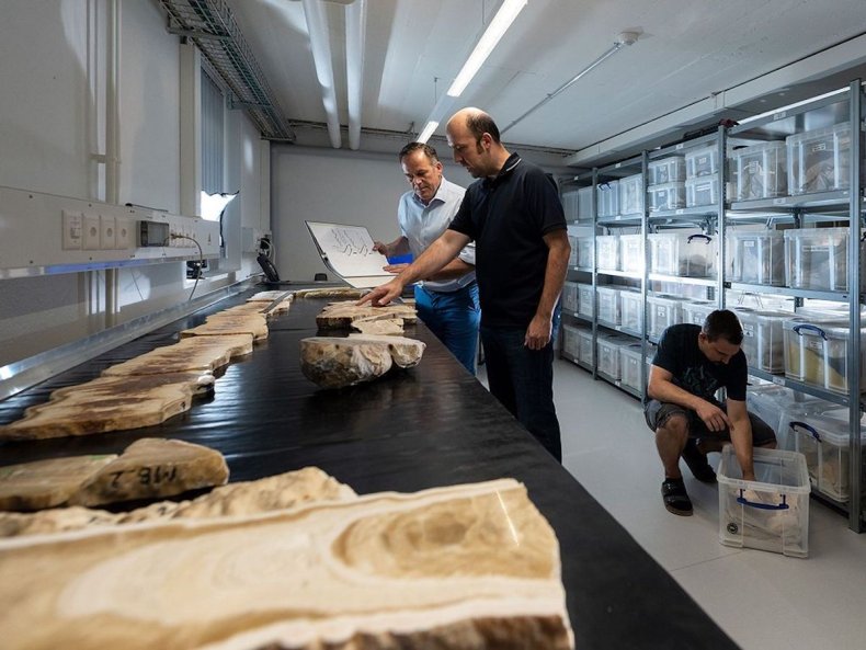 Islam research team with stalagmites from Oman